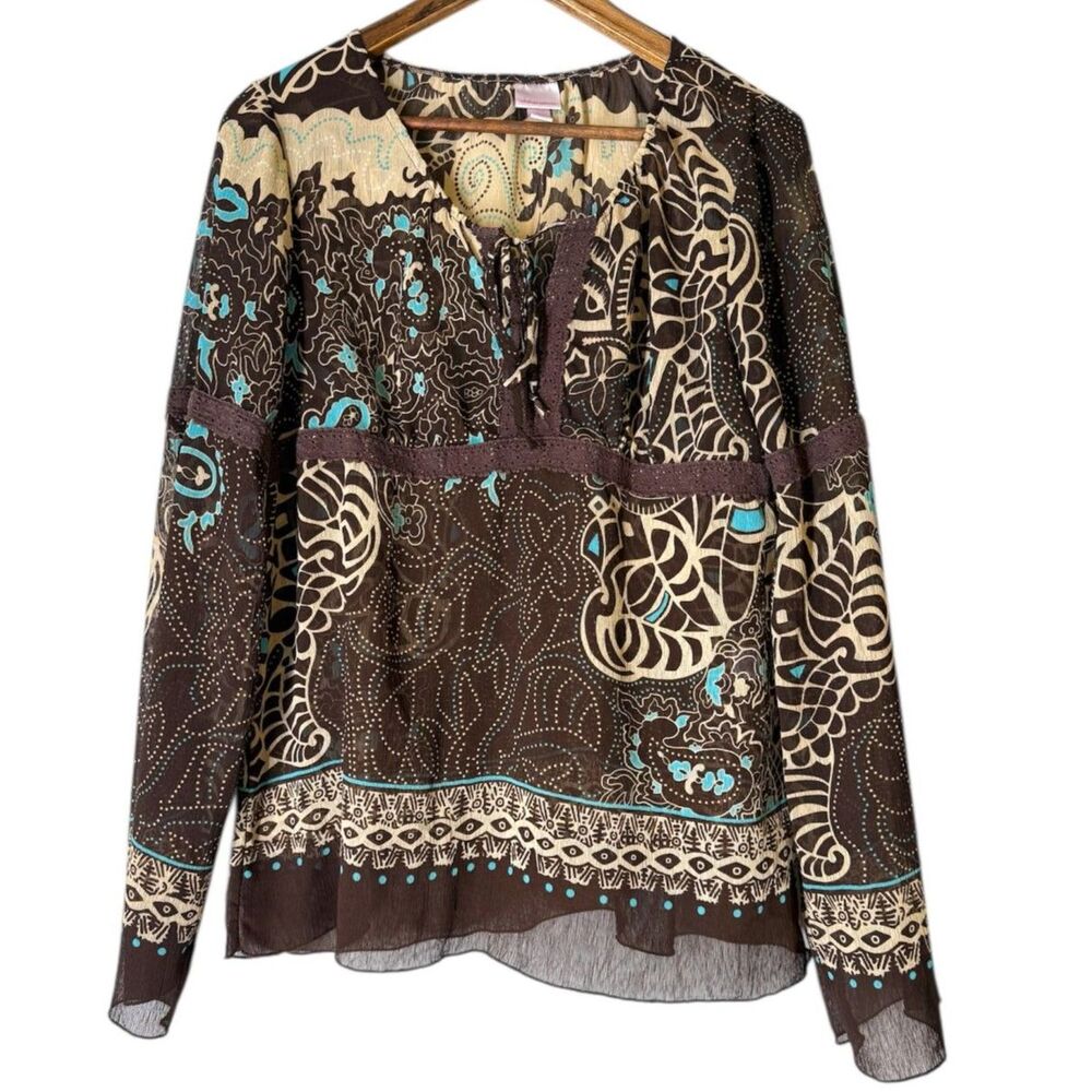 Vintage Y2k Xhilaration Sheer Babydoll Top Womens Sz XL Fairy Grunge Flowy Boho